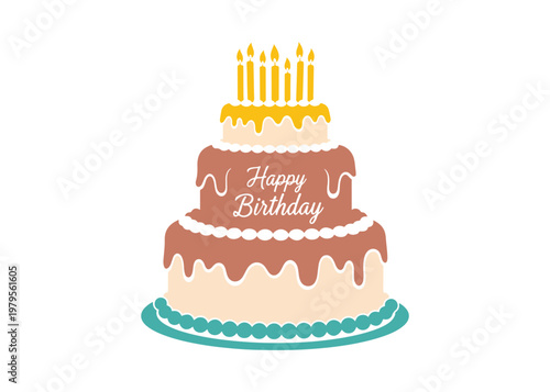 Birthday cake vector illustration isolated on a white background for festive design projects.
