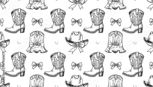 Cowboy Boots, Hats, and Bows - A Western-Themed Pattern.