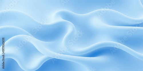 A soft flowing blue silk background features an abstract wave pattern with smooth liquid motion and a satin fabric texture for an elegant wallpaper design