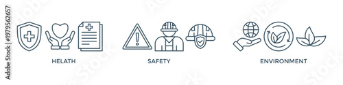 HSE Banner Web Icon Vector Illustration For Health, Healthcare, Clipboard, Warning, Safety, Flask, Sprout, Environmental ‘in The Corporate Occupational Safety And Health