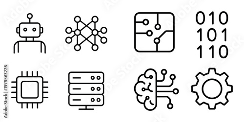 Ai and hardware icons representing tech concepts