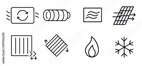 Heating and cooling icons presented on white grid