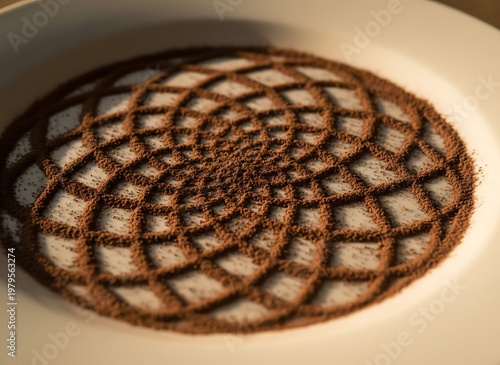 Wallpaper Mural Intricate floral mandala pattern made from brown cocoa powder on a white plate over a rustic wooden background Torontodigital.ca