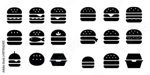 Burger and sandwich icons in various packaging styles