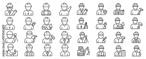 A set of simple line icons depicting professions and specializations