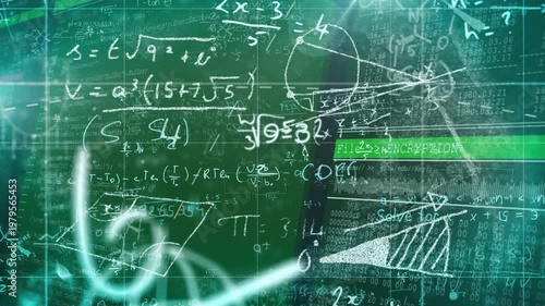 File  ENCRYPTION sliding in, chalk math and graphs emerging showing encryption for tech designers