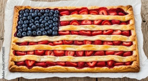 Wallpaper Mural American flag fruit tart with blueberries and strawberries on parchment paper. Torontodigital.ca