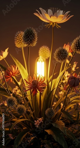Illuminated Floral Arrangement - A Captivating Display of Light and Nature.