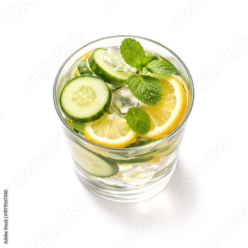 Minimal Detox Water Glass – Cucumber Lemon Mint Drink