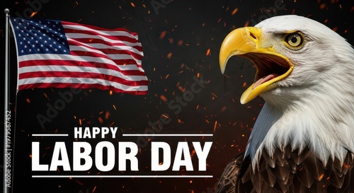 Wallpaper Mural Happy labor day celebration with american flag and eagle on dark background with fire and sparks. Torontodigital.ca