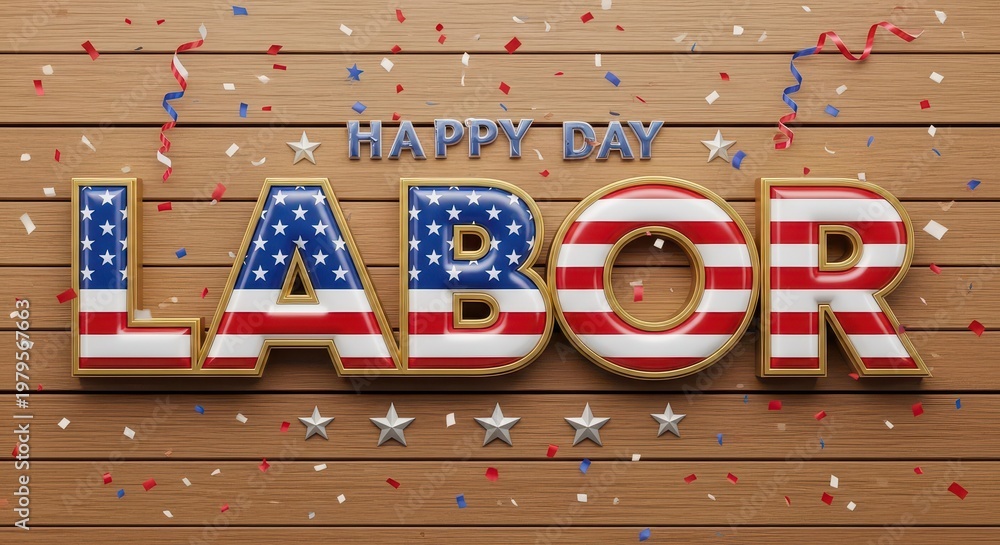 custom made wallpaper toronto digitalHappy labor day giant letters celebration american flag theme confetti wood background.