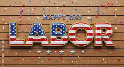 Wallpaper Mural Happy labor day giant letters celebration american flag theme confetti wood background. Torontodigital.ca