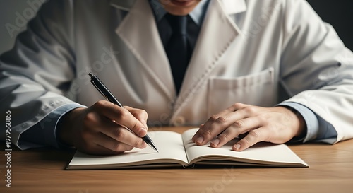 Doctor in White Coat Writing Notes in a Medical Journal.