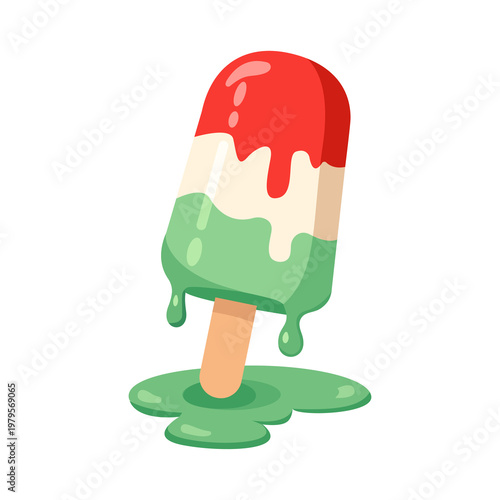 Melted  Popsicle. Ice-cream serve dessert. Summer food meal.Vector Illustration