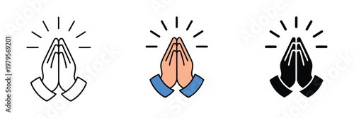 Prayer and Respect icon set, pray icon collection, religion and prayer concept, hands praying symbol, linear style vector illustration