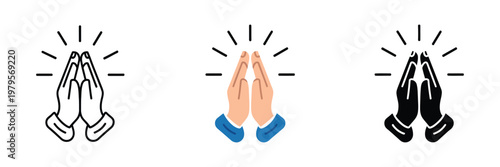Prayer and Respect icon set, pray icon collection, religion and prayer concept, hands praying symbol, linear style vector illustration