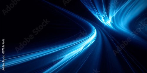 Photos Abstract blue background with glowing digital lines and wave patterns creates a