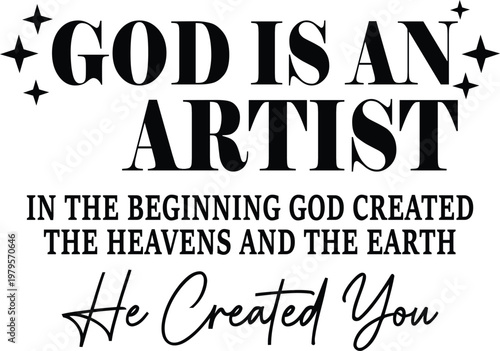 The divine artist: god creating heavens, earth, and humanity as his masterpiece