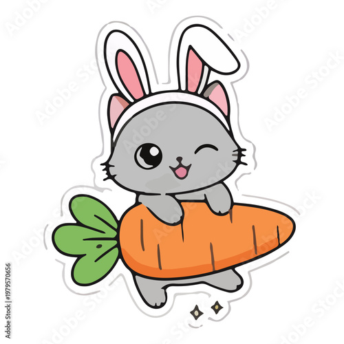 Kawaii Cat Holding Large Carrot