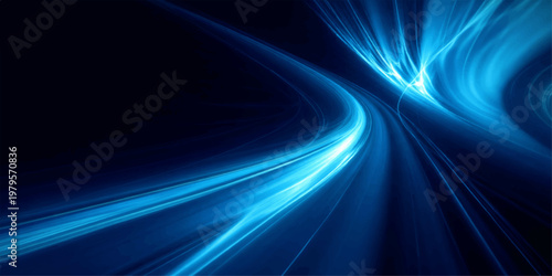 Abstract blue background design featuring glowing digital lines and flowing waves of light that create a motion texture for a dynamic energy wallpaper