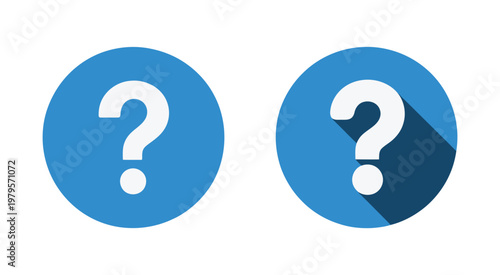 Question mark icon with long shadow, FAQ interrogative sign symbol, modern flat vector illustration