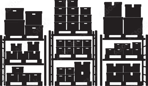 Black silhouette of boxes on shelves