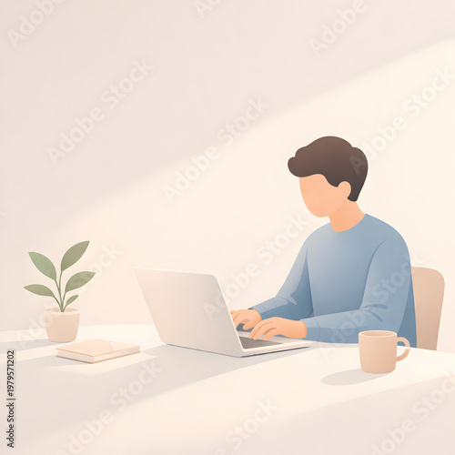 Minimal Home Office Illustration With Laptop and Sunlight