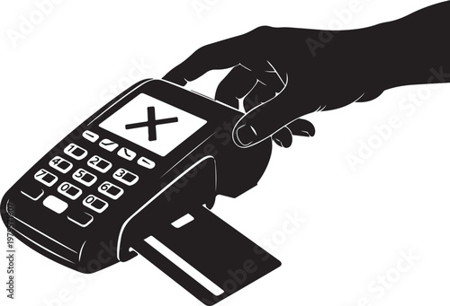 Hand holding payment terminal with
