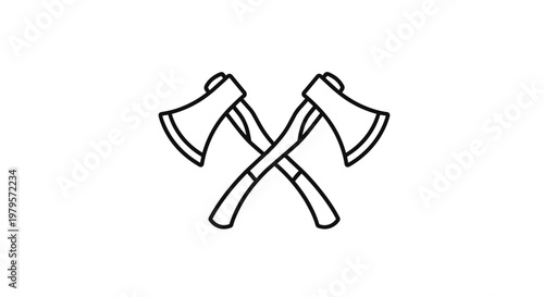Simple black and white line drawing of two crossed axes, often used as a symbol for woodworking, forestry, or camping.