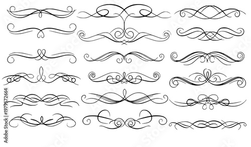 Elegant calligraphic swirl flourish vector divider ornament set