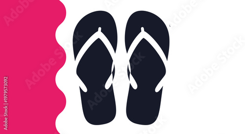 Pair of black flip flop sandals shown as a silhouette against a white background with pink wavy side accents.