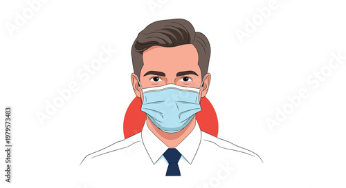 Portrait of a man wearing a blue surgical face mask for protection against viruses, bacteria, and urban air pollution.