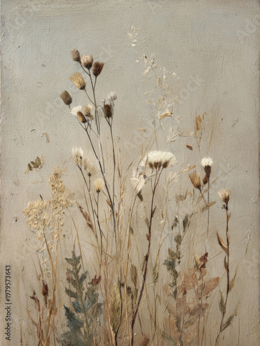 Vintage Botanical Meadow Stems Still Life Painting