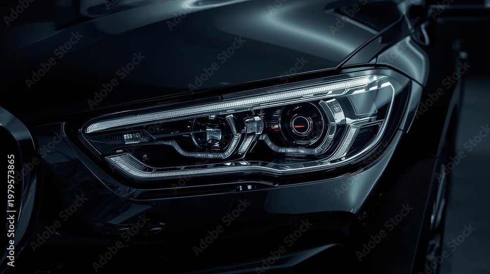 Fototapeta premium LED Car Headlight Close Up Modern Automotive Lighting Detail
