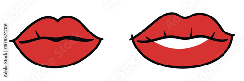 Red lips linear icon vector illustration