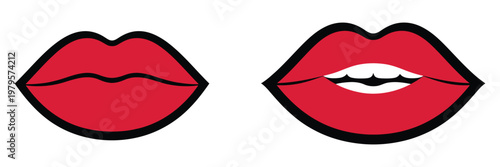 Red lips linear icon vector illustration