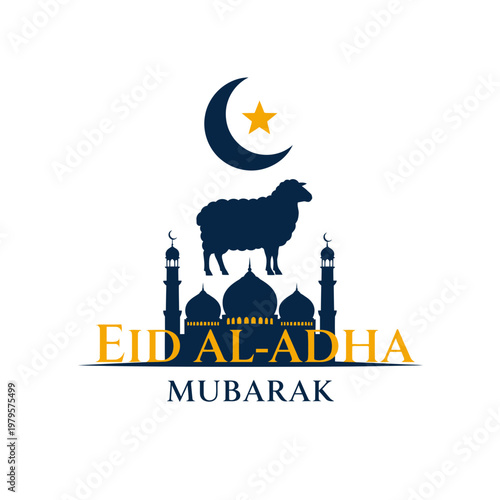 Eid alAdha Mubarak Islamic Festival Celebration Sheep Mosque.