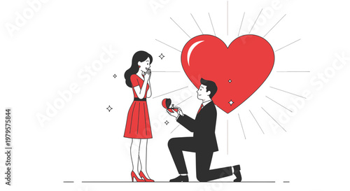 Man Proposing Marriage to Woman with Heart Symbol