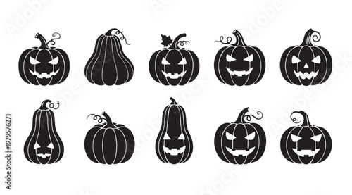 Collection of ten unique carved pumpkin silhouettes for Halloween celebration design