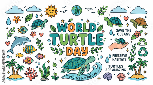World Turtle Day Illustration: Save Oceans, Preserve Habitats