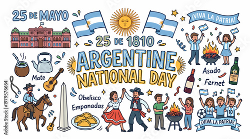 Argentina National Day 25 de Mayo Celebration Doodle Art
