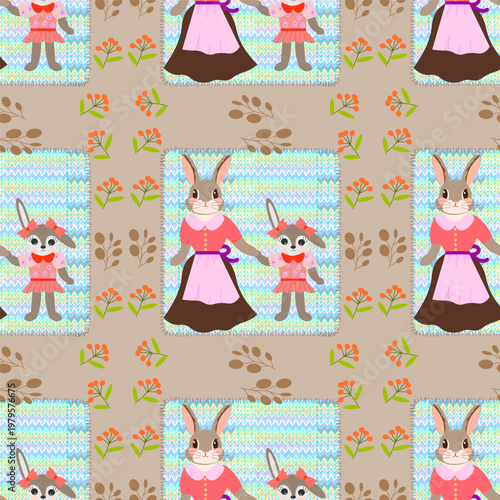 seamless pattern with funny rabbits