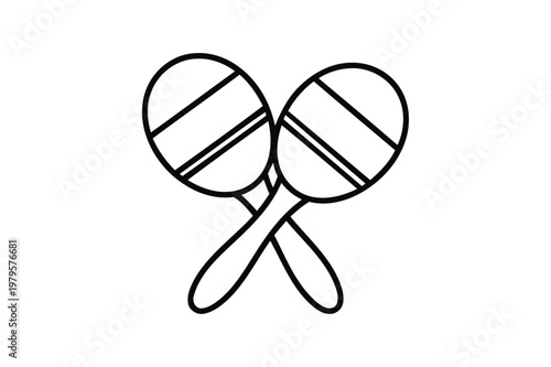 Crossed Mexican maracas musical instrument outline line art isolated on white background