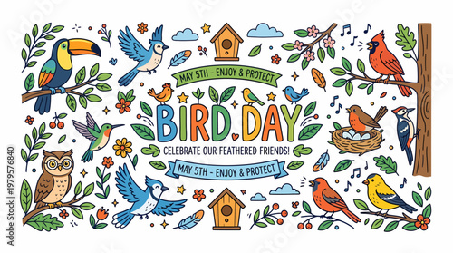 Bird Day Celebration: Cute Birds, Nature, Spring, May 5th