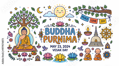 Buddha Purnima Vesak Day Celebration Illustration