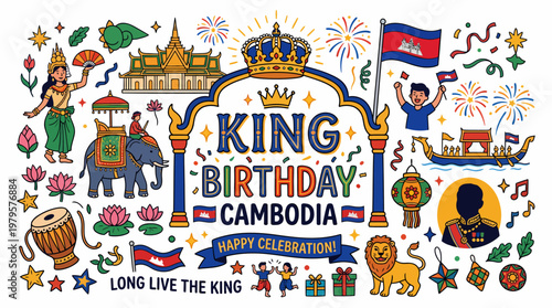 Cambodia King Birthday Celebration: Festive Doodle Art