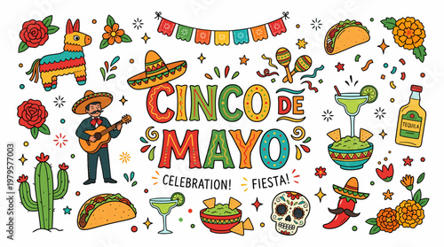 Cinco de Mayo Celebration Fiesta Mexican Culture Icons