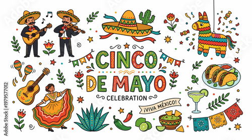 Cinco de Mayo Celebration Illustration: Music, Food, and Festivities