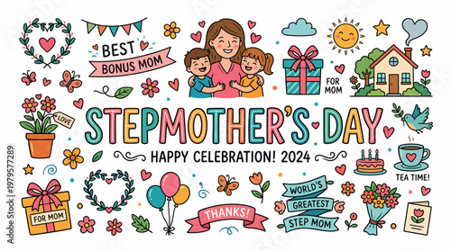 Happy Stepmother's Day Celebration with Family and Gifts