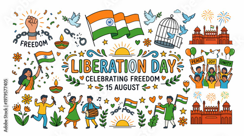 Indian Independence Day Celebration - Freedom & Unity Doodle Art